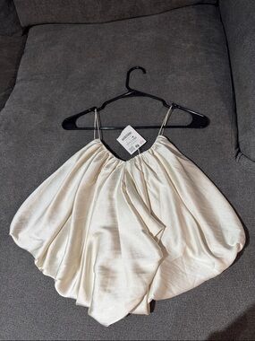 NWT ZARA XS Silky Ivory Spaghetti Strap Blouson Top